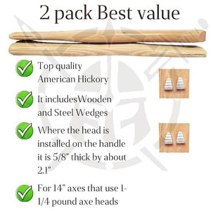 Two Pack Industrial Grade Rose Wood Double Blade <b>Axe</b> <b>Handle</b> Replacement Set for 14 <b>Axe</b> Heads Steel Wedges Outdoor Use 3-Year - Product Image 5