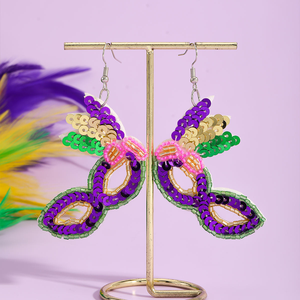 Pendientes Colgantes de Lentejuelas con Diseño de Máscara y Corona de Mardi Gras, Joyería Colorida para Festivales, Accesorios de Fiesta de Carnaval - Product Image 6