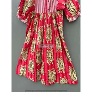 Vestido midi de algodón con estampado de tigre rojo y lazo bohemio, elegante vestido de oficina. - Product Image 4