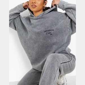 2024 nuevo invierno Casual ropa de calle para mujer conjunto de 2 piezas Sun Faded cordón gota hombro Sudadera con capucha transpirable pantalones de chándal impresos - Product Image 2