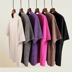 เสื้อยืดฮิปฮอปผ้าฝ้ายสไตล์สตรีทแวร์สำหรับผู้ชายเสื้อยืดโอเวอร์ไซส์ผ้าโอเวอร์ไซส์ผ้า100% ฟอกสีกรดแบบวินเทจ - Product Image 1