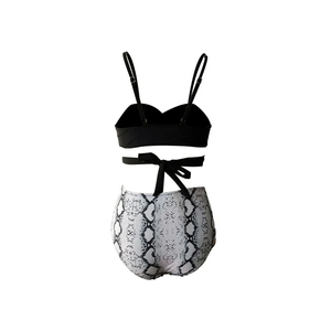 Ensemble bikini deux pièces pour femme, haut croisé à licou, bas taille haute imprimé serpent, maillot de bain extensible en spandex et polyester - Product Image 6