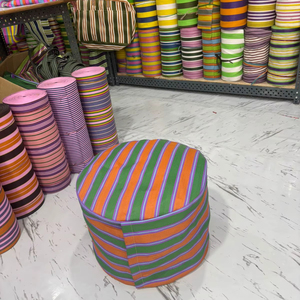 Eco-Friendly Reusable Recycled Nylon Striped <b>Storage</b> <b>Bag</b> <b>with</b> <b>Zipper</b> Closure Large Capacity Pouf Ottoman Floor Cushion - Product Image 1
