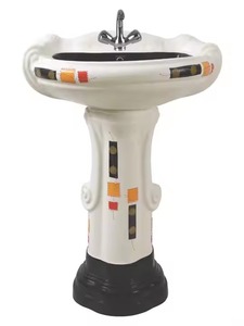 Fregadero de piedra moderno con doble presión, nuevo lavabo de pedestal de diseño interior, artículos sanitarios de cerámica con patrón antiguo - Product Image 6