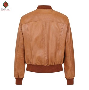 Blouson aviateur décontracté en cuir véritable pour homme avec fermeture éclair, motif uni, col mandarin, style Avirex - Product Image 5