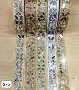 Custom Luxury Mirror Embellished Lace Border <b>for</b> Saree & Kurti Design Wide Mirror Lace Trim <b>for</b> DIY Crafts and Fashion - Product Image 2