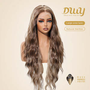 Perruque synthétique longue ondulée sans colle Evelyn-DWY 136 avec raie libre et dentelle transparente - Product Image 2