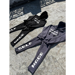 Conjunto Deportivo Personalizado de Dos Piezas para Hombre, Pantalones Deportivos Acampanados y Sudadera Corta con Capucha, Estilo Y2K - Product Image 6