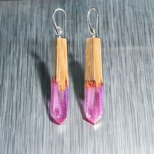 ต่างหูรูปหัวใจทำจากเรซินสีทองแผ่นฟอยล์สีทองทรงกลมทรงสี่เหลี่ยมเรซินไม้ - Product Image 2