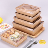 Conteneurs d'emballage de restauration rapide à emporter Boîte à salade Restaurant Boîtes à lunch jetables en papier kraft brun recyclé avec couvercle