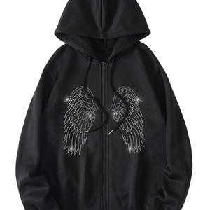 Nouveaux sweats à capuche d'hiver élégants, fabrication en gros, sweats à capuche en molleton personnalisés avec strass, 100% coton, logo sur le devant, pour hommes - Product Image 1