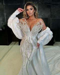 Vestido de Gala de Satén de Ensueño con Cola de Tul, Antiestático, Transpirable, con Encaje, Flores de Cristal, Perlas y Estampado Digital para Fiestas - Product Image 2