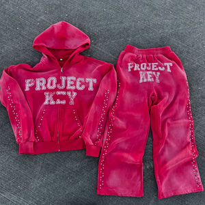 Conjunto Deportivo de Invierno Lavado al Ácido, Estilo Urbano, Personalizado, 100% Algodón, Felpa, Pantalones Deportivos Holgados para Hombre - Product Image 3