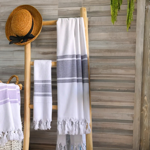 100% ผ้าขนหนูชายหาดผ้าฝ้ายเทอร์รี่ติดเพชรเป็นมิตรกับสิ่งแวดล้อมลายทางแห้งเร็วดูดซับทรายกระเป๋านุ่มทำมือ - Product Image 5