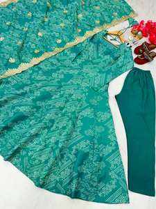 Conjunto de Dos Piezas de Seda Banarasi Pura, Estilo Anarkali, con Dupatta y Pantalón, Secado Rápido, Largo Midi, para Fiesta, Bollywood, Salwar, Verano e Invierno - Product Image 6