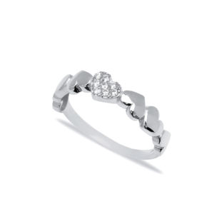 Elegant Heart Design Rhodium Plated Wedding Ring <b>Handcrafted</b> Minimalist Turkish 925 Sterling Silver <b>Jewelry</b> - Product Image 4