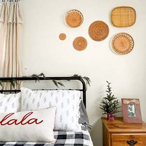 Juego de decoración de cesta de pared de ratán bohemio 6 para el hogar, comedor, sala de estar, pasillo, jarrón con marco Circular ovalado para restaurantes - Product Image 1