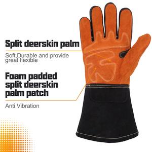 <b>Long</b> Cow Split Leather Cuff Heavy Duty Welding <b>Gloves</b> Wear-resistant Gardening Protective Hand <b>Gloves</b> - Product Image 5
