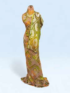 Beige Maqbal Dirac Fabric with Multicolor Embroidery & Matching <b>Green</b> Jacquard Shawl Luxury Wedding Set - Product Image 1
