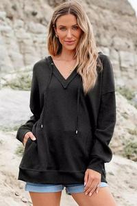 Meilleure vente en gros sweat à capuche personnalisé col en V couleur unie à manches longues sweat à capuche personnalisé pour femmes sweats à capuche - Product Image 3