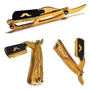 Maquinilla de afeitar de borde recto para hombre, maquinilla de afeitar profesional para Barbero, Barba, estilosa, hojas de afeitar, color dorado, borde recto - Product Image 2