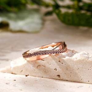 Jeulia Rose Gold Plated Sterling <b>Silver</b> Crossover Zircon Band <b>Ring</b> for Women - Product Image 5