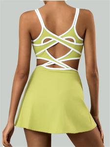 Tennis Dress Women Sleeveless Push Sport Dresses Training Running Fitness Hollow Out Backless Slim <b>Badminton</b> Suit - Product Image 2