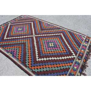 พรมตุรกีโบราณขนาดใหญ่ 6x9.5 ฟุต สีน้ำเงินลายส้ม - Product Image 4