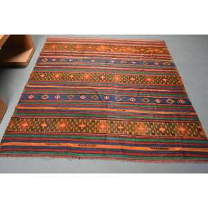 Kilim Orange Vert Laine Tapis 5.9X6.2 ft Turc Grande Surface Plat Armure Latex Support pour Couloir Rectangle Modèle Chambre Tapis Nouveau! - Product Image 1