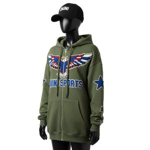 Sweat à capuche intégral pour femme en tissu polaire épais 320 GSM vert olive, vêtement d'hiver doux avec logo en chenille brodé, sweat-shirts basiques - Product Image 4