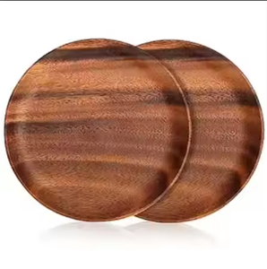 Platos de madera redondos clásicos Vajilla de madera decorativa Platos de madera dura duraderos de glowin fashion - Product Image 4