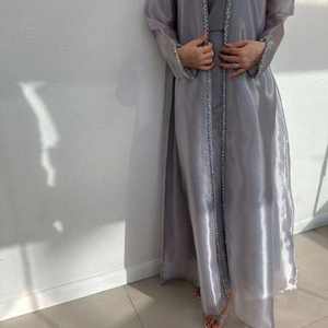 Wholesale Custom Luxury Stylish New Satin Long Dubai Abayas Handmade Silk <b>Kaftan</b> Muslim <b>Women</b> Ruffle Blouse Anti-Wrinkle Prayer - Product Image 4