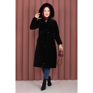 Manteau d'hiver Nova avec capuche en fourrure à motif matelassé, noir, coupe-vent - Product Image 3