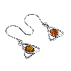 Pendientes de Nudo Celta de Plata 925 Chapados en Oro Blanco y Amarillo Vintage con Ámbar para Mujer - Regalo - Product Image 1