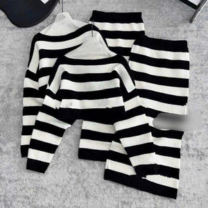 Women's autumn Set <b>Top</b> Set Natural ODM Knitting Casual Washable 2 Piece <b>Long</b> Sea Collarless Factory Price Vietnam - Product Image 1