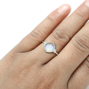 Natural Labradorite Gemstone 925 Sterling Silver <b>Cushion</b> Shape Classy Boho <b>Ring</b> for Her Handmade Fine Jewelry Indian Exporter - Product Image 2