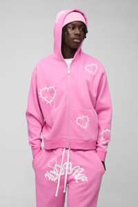 ชุดวอร์มพิมพ์ลายหัวใจบ็อกซี่ขนาดใหญ่เสื้อผ้าระบายอากาศทรงหลวมสำหรับฤดูหนาวผลิตในปากีสถาน - Product Image 3