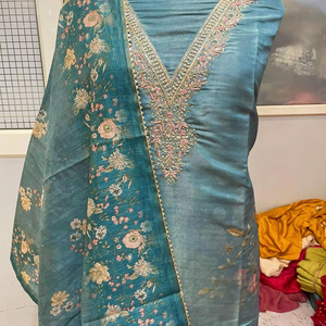 Costumes de créateur indiens pakistanais non cousus brodés à la main en organza de soie fêtes de mariage Salwar Fancy Print Handmade Techniques - Product Image 1