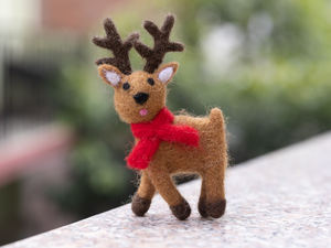 11x7 cm Handmade Christmas Felt Reindeer <b>Hanging</b> <b>Ornament</b> for Children Purely Hand-felted by the Nepalese Artisan - Product Image 6