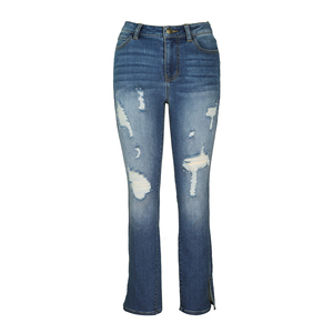 Paola Riboni Jeans de mezclilla rasgados para mujer, de cintura alta, corte ajustado, lavado claro, largos con detalle de abertura, estilo formal vintage - Product Image 5