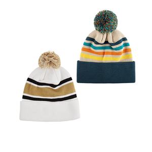 Chapeau en tricot pour bébés, motif de personnage brodé en 3D, fourrure de pompon, rayures rouges, blanches et vertes, acrylique, mode enfant, voyage, plage - Product Image 2