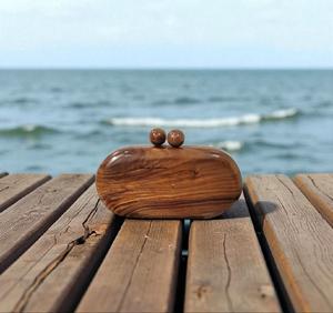 Monedero de noche ovalado de madera pulida con cadena desmontable para fiesta y boda Ocasiones especiales Bolso de mano - Product Image 2