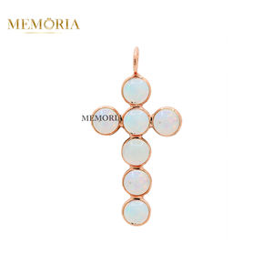 Forma redonda natural ópalo australiano piedra preciosa 18K oro amarillo sólido hecho a mano mujeres colgante joyería para venta al por mayor - Product Image 2