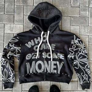 เสื้อฮู้ดมีซิปสำหรับผู้หญิงเสื้อฮู้ดแบบรูดซิป3D พิมพ์ลายพัฟปักแบบกำหนดเอง - Product Image 1