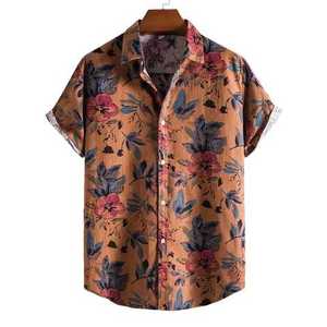 Chemises à boutons en coton imprimé de fleurs pour hommes, vêtements de fête à la mode, hawaïen, ample, manches courtes, boutons décontractés, t-shirt à - Product Image 6