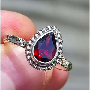 Handmade Sterling <b>Silver</b> <b>Ring</b> Cut <b>Garnet</b> Gemstone Cute Dainty Boho Style for Birthday Anniversary Christmas Valentine's Day Gift - Product Image 3