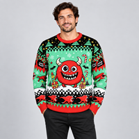 Pull de Noël en tricot pour homme FNJIA, motif monstre de dessin animé jacquard, pull fantaisie festif, haut en tricot pour les fêtes, vêtements en tricot pour les fêtes, OEM personnalisé