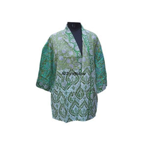 Handmade Summer Spring Autumn Short Kimono <b>Jacket</b> <b>Women</b> Indian Reversible Silk Cotton XL Casual House Coat Sleepwear Breathable - Product Image 1