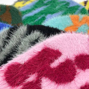 Beanie Fabricante Venta directa All Over Print Acrílico Carta de punto Jacquard Fluffy Winter Hat Custom Mohair Beanie - Product Image 4