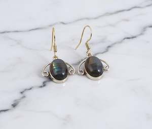 Boucles d'oreilles clous en labradorite, argent sterling 925 plaqué or 14 carats, pierre précieuse scintillante, bijou mystique, cadeau pour anniversaire - Product Image 5